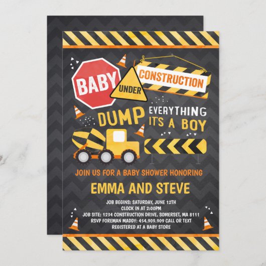 建築ベビーシャワー招待状トラックシャワー 招待状 (正面/裏面)