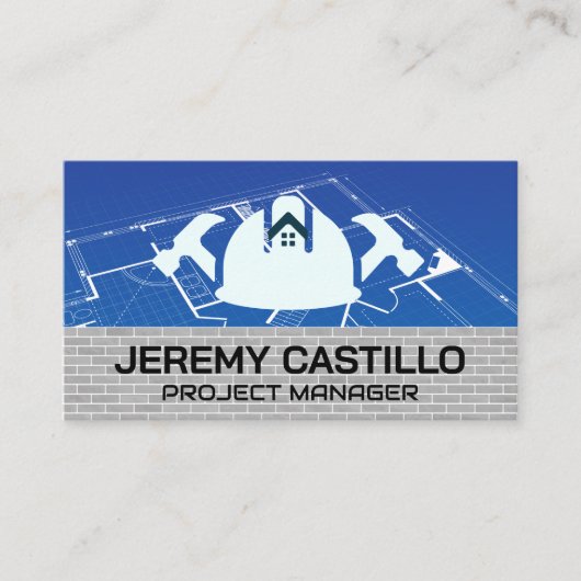 建築ホーム修復 | 青いプリント 名刺 (正面)