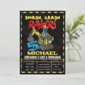 建築ボーイズ誕生日Tレックス恐竜パーティー 招待状 (スタンド正面)