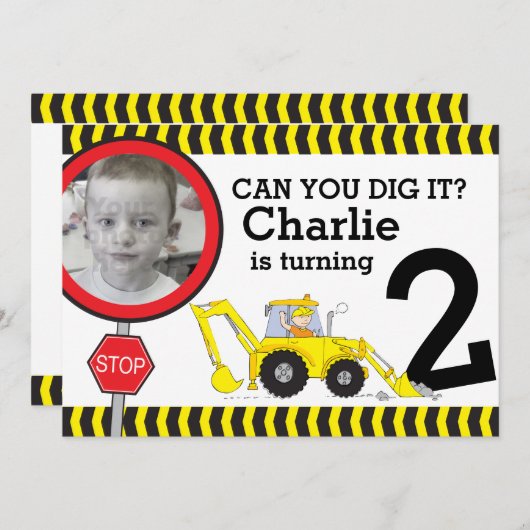 建築ボーイズ2nd誕生日パーティの招待状 招待状 (正面/裏面)