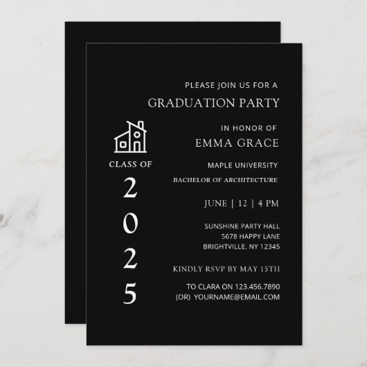 建築ミニマル建築卒業パーティー 招待状 (正面/裏面)