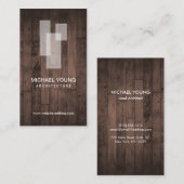 建築モダンブロックのロゴ白/木素朴材 名刺 (正面/裏面)