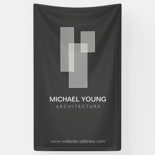 建築モダンブロックのロゴ（白/グレー） 横断幕 (縦)