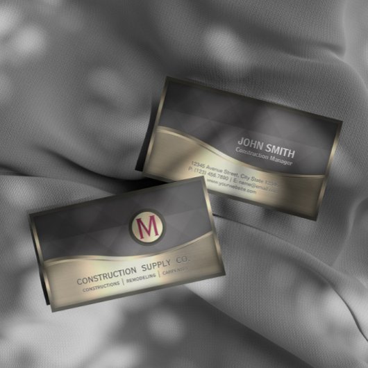建築モダンモノグラムロゴブラック金ゴールドメタル 名刺