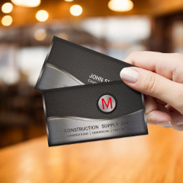 建築モノグラムのロゴブラックとシルバーメタル 名刺