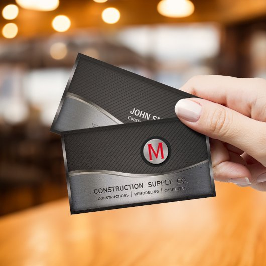 建築モノグラムのロゴブラックとシルバーメタル 名刺