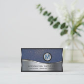 建築モノグラムロゴシルバーメタルブルー 名刺 (スタンド正面)