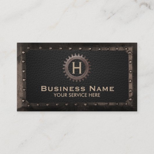 建築モノグラム金属枠ダークレザー 名刺 (正面)