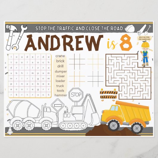 建築ランチョンマット、クレーン活動シート (正面)