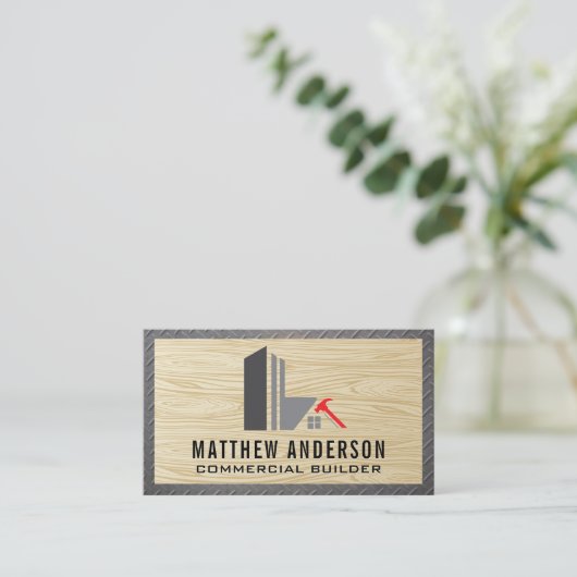 建築ロゴ |木目 |鉄鋼 名刺 (スタンド正面)