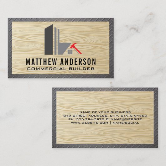 建築ロゴ |木目 |鉄鋼 名刺 (正面/裏面)