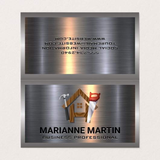 建築ロゴ |木製ホームソーとハンマー 名刺 (外部フラット)