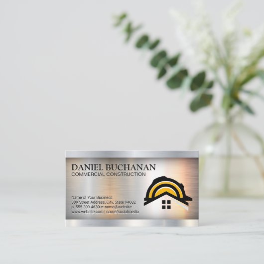 建築ロゴ |金属鋼 名刺 (スタンド正面)