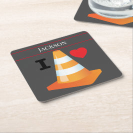 建築ワーカーハイウェイトラフィックコーンおもしろい スクエアペーパーコースター