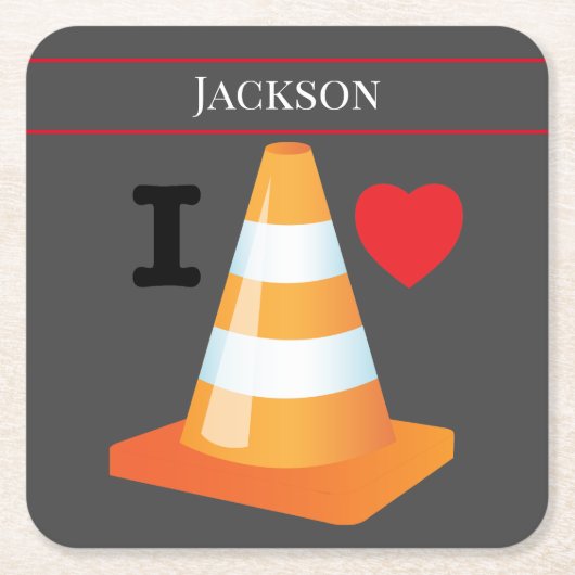 建築ワーカーハイウェイトラフィックコーンおもしろい スクエアペーパーコースター (正面)