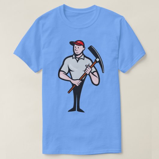 建築ワーカーピッカックス漫画 Tシャツ (デザイン正面)