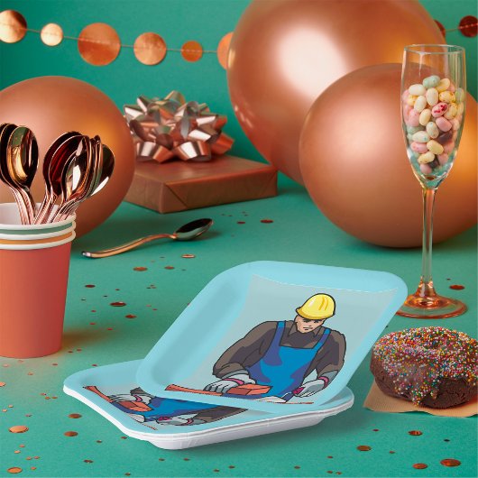 建築ワーカーブリックレイヤ懸命ハットビルダ ペーパープレート