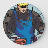 建築ワーカーブリックレイヤ懸命ハットビルダ ラージ壁時計 (正面)