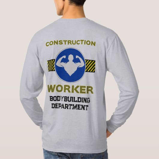 建築ワーカーボディビルダーのユーモアの青いサイン Tシャツ (裏面)
