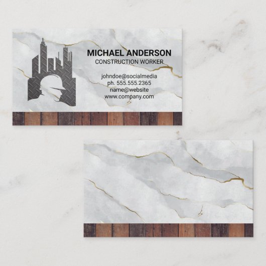 建築ワーカーロゴ |木製大理石 名刺 (正面/裏面)