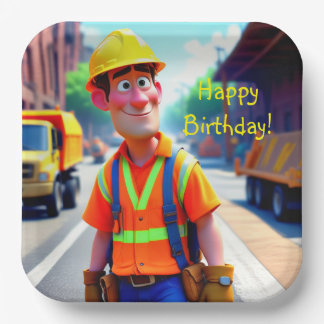 建築ワーカー誕生日 ペーパープレート