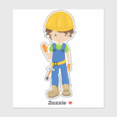 建築ワーカー、茶色の髪、かわいい男の子、ハンマー シール (シート)
