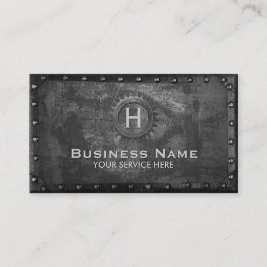 建築ヴィンテージモノグラムラスティ黒金属 名刺 (正面)