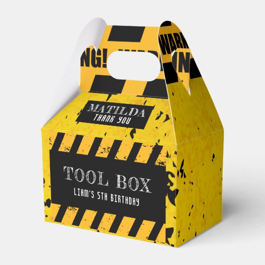 建築下ツールボックスパーソナライズされたパーティー フェイバーボックス (正面サイド)