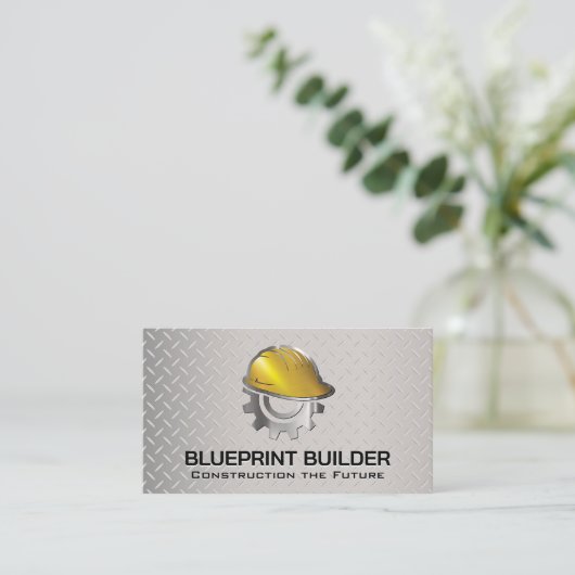 建築会社ロゴ | 鋼の背景 名刺 (スタンド正面)