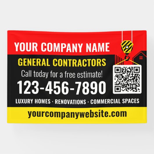 建築会社QRコード赤プロモーション 横断幕 (横)