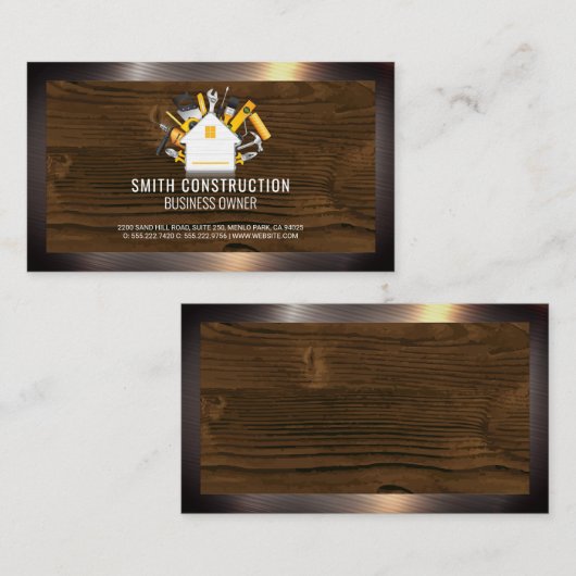 建築作業者 |ホーム修復ロゴ |メタリック 名刺 (正面/裏面)