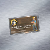 建築作業者 |木材と金属の背景 マグネット名刺 (インサイチュ)