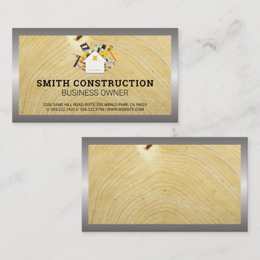 建築作業者 |木目バックグラウンド 名刺 (正面/裏面)
