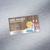 建築作業者 | 木目メタリック背景 マグネット名刺 (インサイチュ)