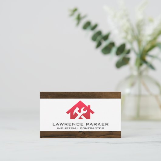 建築修復アイコン | レッドホームレンチロゴ 名刺 (スタンド正面)