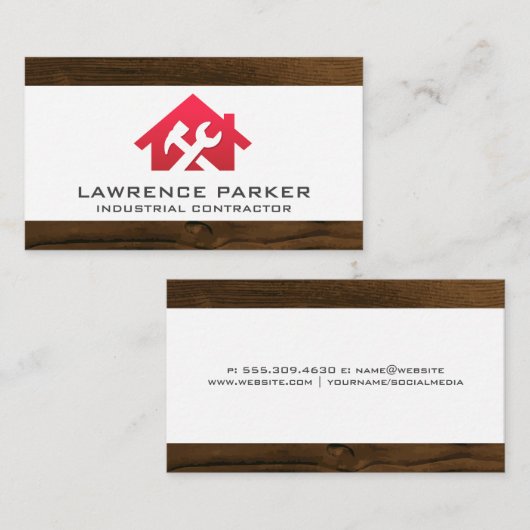 建築修復アイコン | レッドホームレンチロゴ 名刺 (正面/裏面)