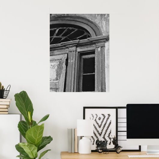 建築写真 – 廃墟の家のドア ポスター (ホームオフィス)