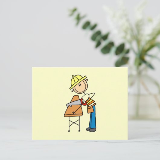 建築労働者の木材の刈り取り ポストカード (スタンド正面)