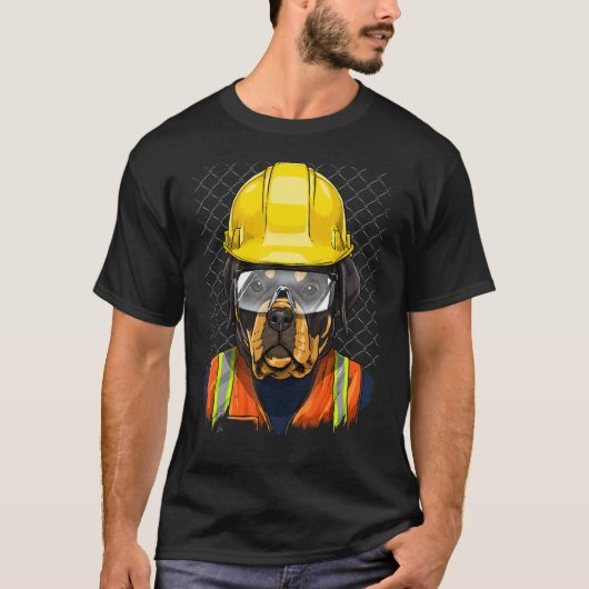 建築労働者ロットワイラー労務者動物ペット Tシャツ (正面)