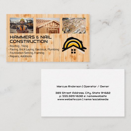 建築労働者 | 屋上 | ビルダー 名刺 (正面/裏面)