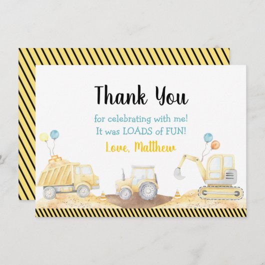 建築台車のおもしろい誕生日 サンキューカード (正面/裏面)
