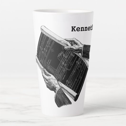 建築図面を持つ手、ヴィンテージ ビジネス カフェラテマグ (正面)