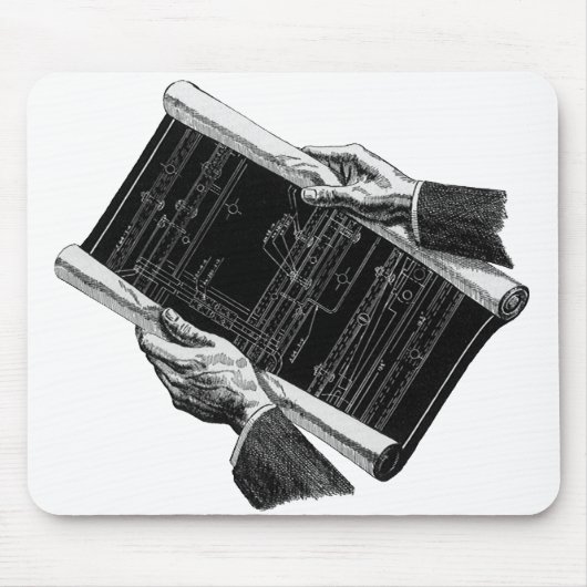 建築図面を持つ手、ヴィンテージ ビジネス マウスパッド (正面)
