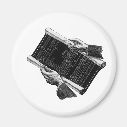 建築図面を持つ手、ヴィンテージ ビジネス マグネット (正面)