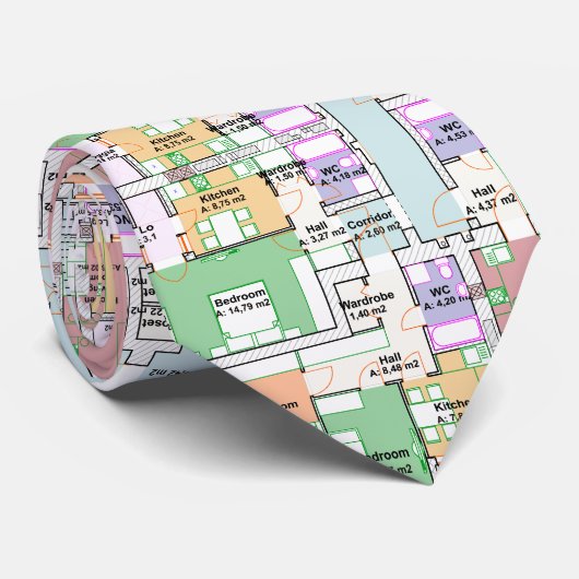 建築図面パターンのメンズネクタイ ネクタイ (ロール)