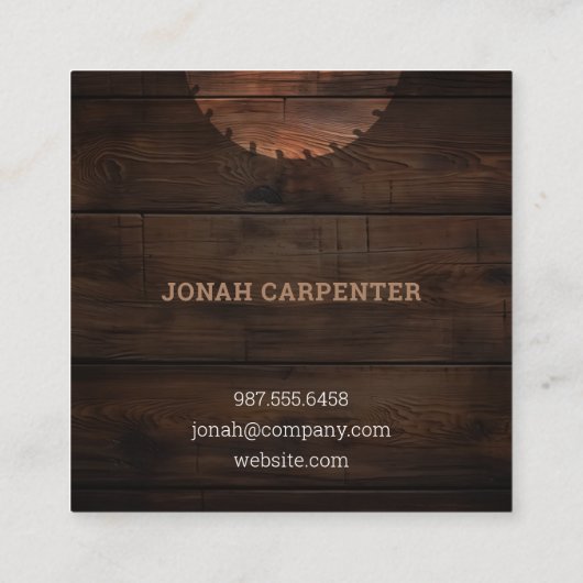 建築大工の木造の暗い素朴な木材 スクエア名刺 (裏面)