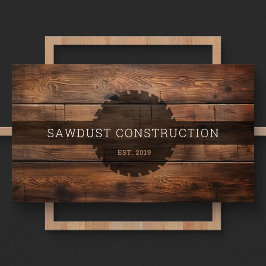 建築大工の木造の暗い素朴な木材 名刺