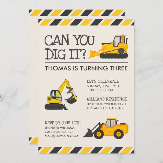 建築子供の誕生日パーティー 招待状 (正面/裏面)