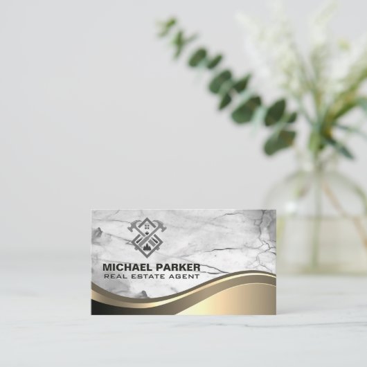 建築実在不動産 |大理石メタル 名刺 (スタンド正面)