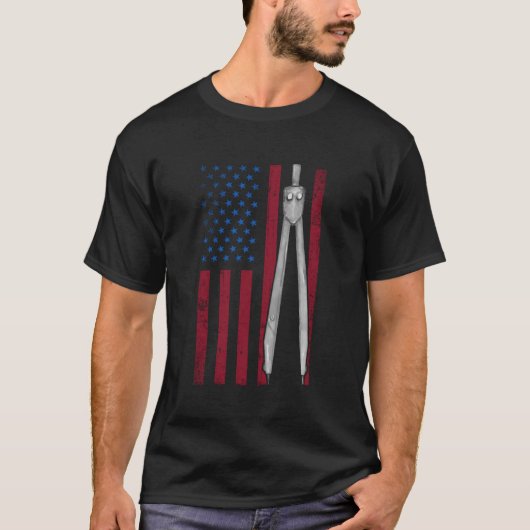 建築家学生建築米国国旗のコンパ Tシャツ (正面)